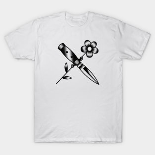 HomeSchoolTattoo knife and Flower T-Shirt